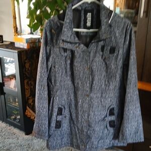 Quality EUC Black and Gray Rain/Wind Utility Jacket. Hooded, Side Pockets